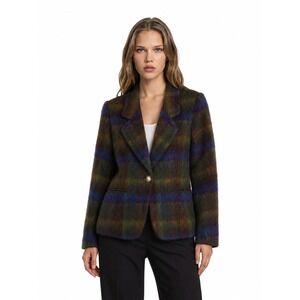 Pappagallo Mohair Wool Blazer Womens Size 10 Multicolor Plaid Vintage USA Jacket